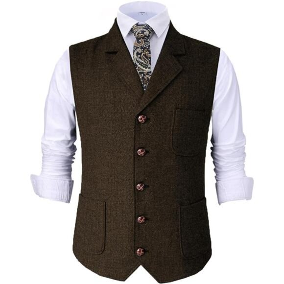 Mens Retro Suit Vest Coffee